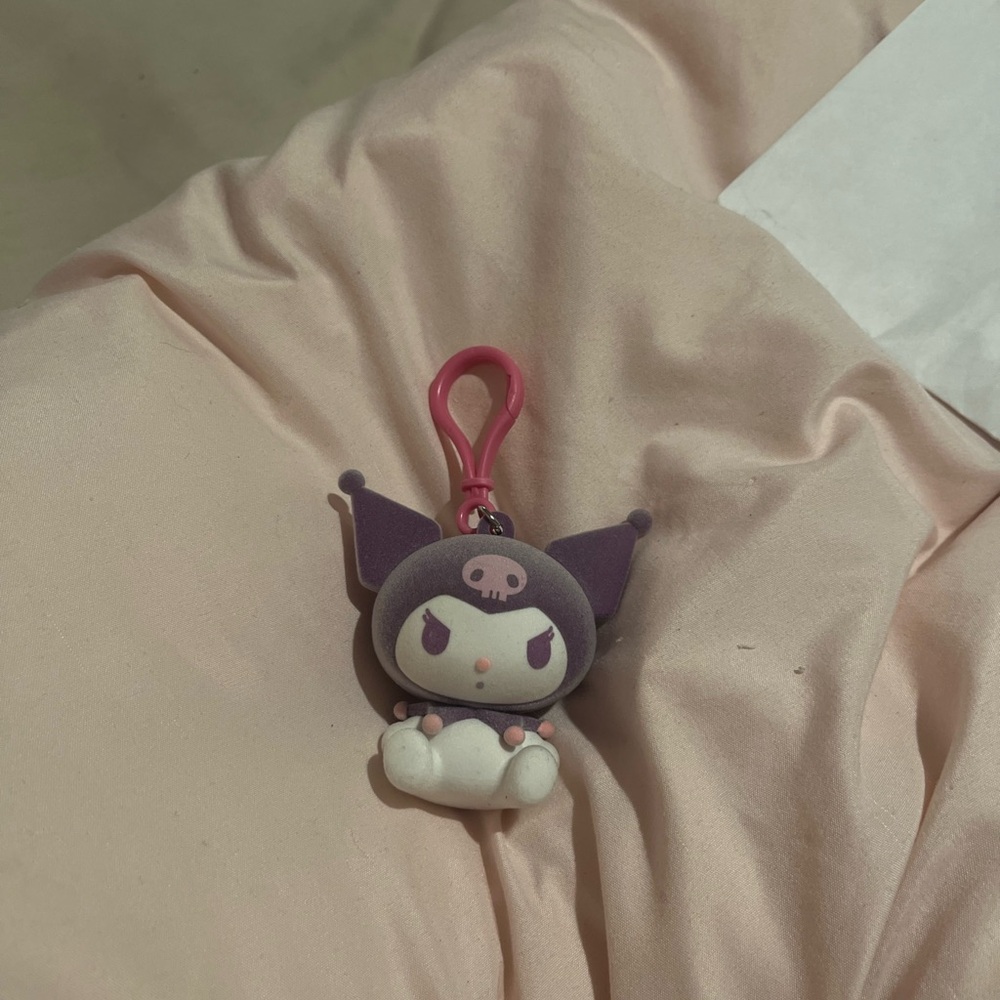 Purple and Pink Exclusive Sanrio Flocked Collection Kuromi Keychain